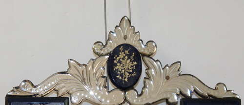 Antique Venetian mirror with midnight blue and gold frame