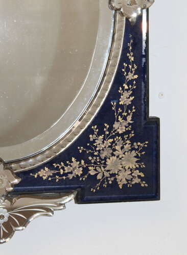 Antique Venetian mirror with midnight blue and gold frame
