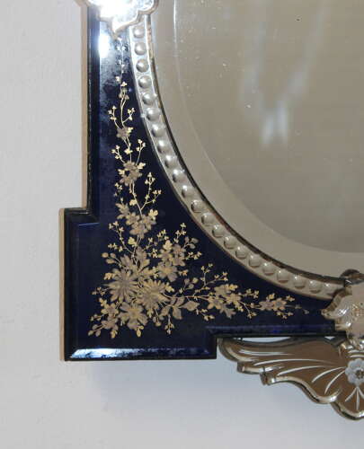 Antique Venetian mirror with midnight blue and gold frame