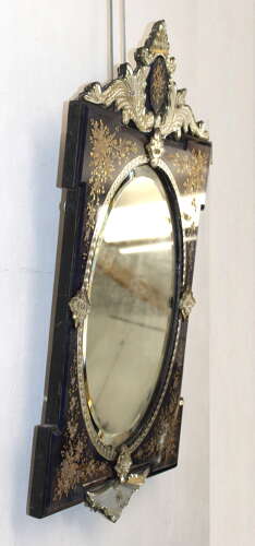 Antique Venetian mirror with midnight blue and gold frame