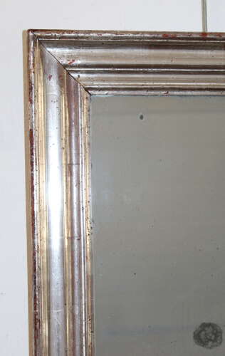 Antique French rectangular burnished silverleaf mirror