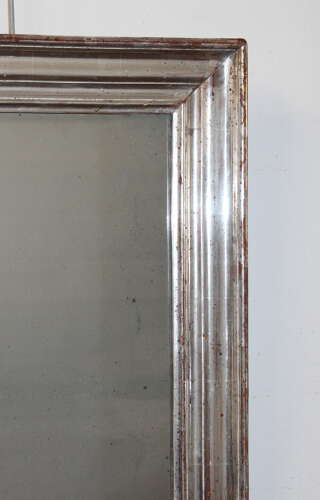 Antique French rectangular burnished silverleaf mirror