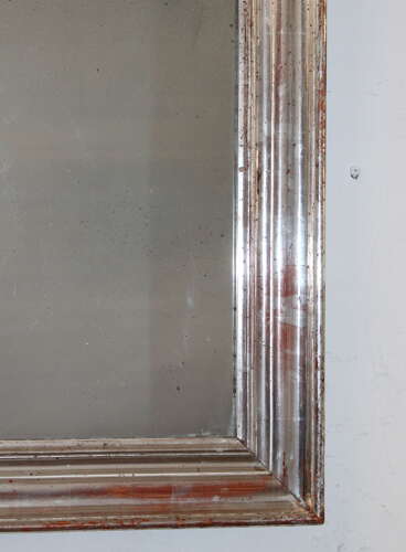Antique French rectangular burnished silverleaf mirror