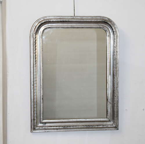 Small antique French silver archtop mirror