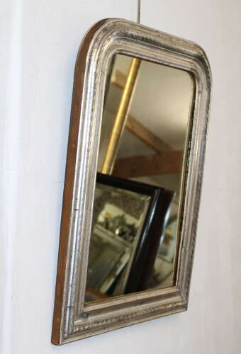 Small antique French silver archtop mirror