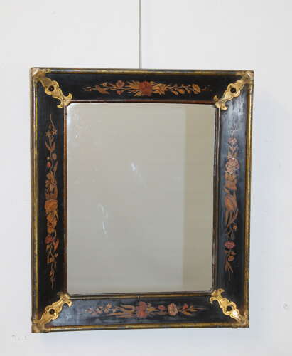Rare 18th century Italian mirror with inlaid wood frame