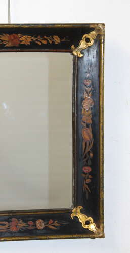 Rare 18th century Italian mirror with inlaid wood frame