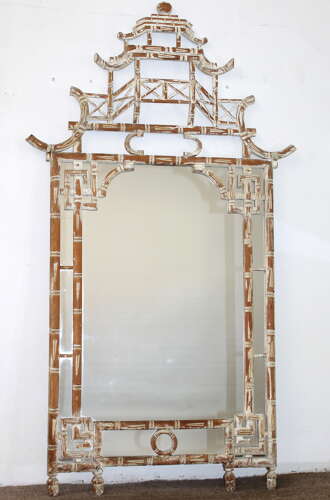 Continental faux bamboo Chinoiserie mirror with pagoda top