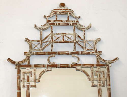 Continental faux bamboo Chinoiserie mirror with pagoda top