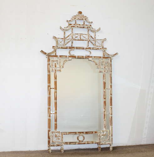 Continental faux bamboo Chinoiserie mirror with pagoda top