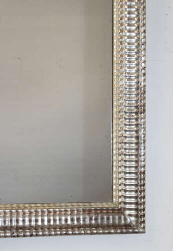 Antique French silverleafed rippled framed mirror