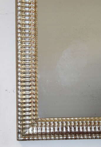 Antique French silverleafed rippled framed mirror