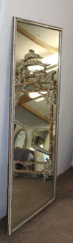 Large silverleafed framed antique French Bistro mirror