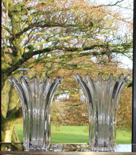 Matched pair of French Art Crystal Splash Vases