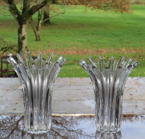 Matched pair of French Art Crystal Splash Vases