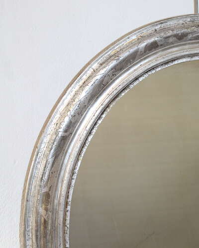 Antique French silverleafed oval mirror