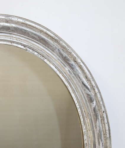 Antique French silverleafed oval mirror