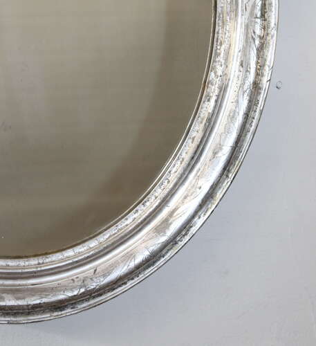 Antique French silverleafed oval mirror
