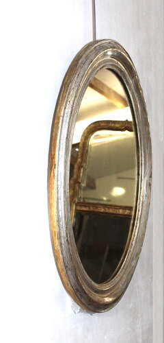 Antique French silverleafed oval mirror