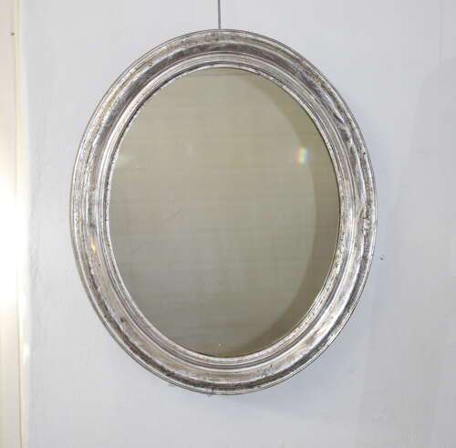 Antique French silverleafed oval mirror