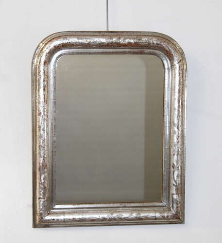 Small antique French silverleafed archtop mirror
