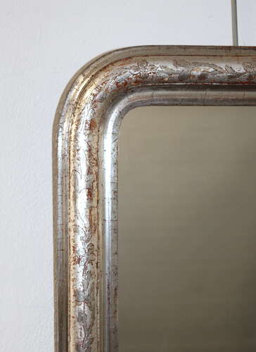Small antique French silverleafed archtop mirror