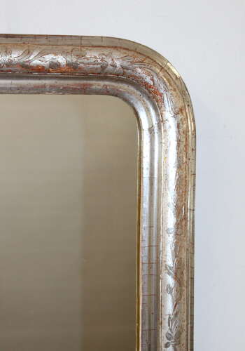Small antique French silverleafed archtop mirror