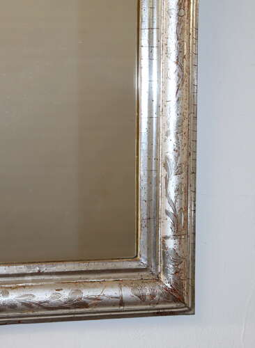Small antique French silverleafed archtop mirror