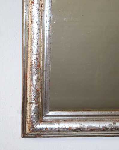 Small antique French silverleafed archtop mirror