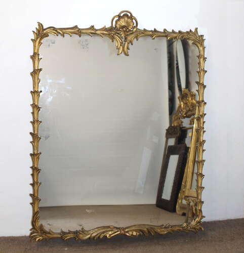 Antique French palm leaf framed gilt mirror