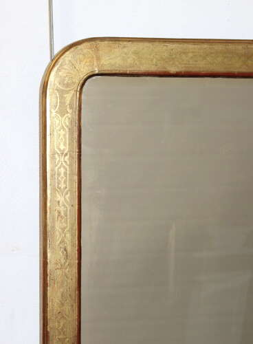 Exquisite Antique French etched gilt mirror with curved corners