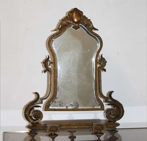 Small antique bronze French table top mirror