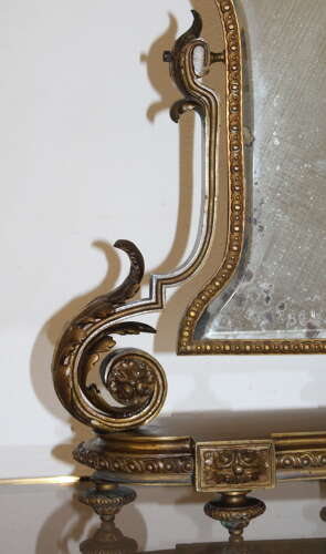 Small antique bronze French table top mirror