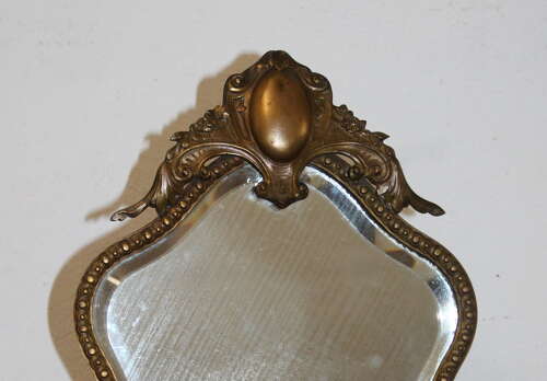 Small antique bronze French table top mirror