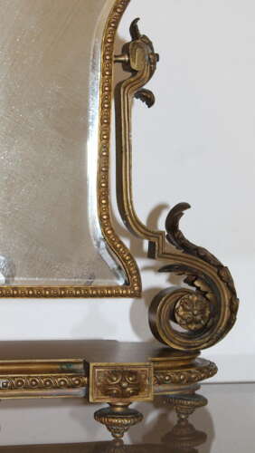 Small antique bronze French table top mirror
