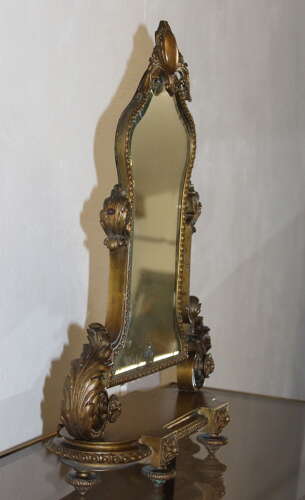 Small antique bronze French table top mirror