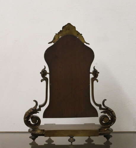 Small antique bronze French table top mirror