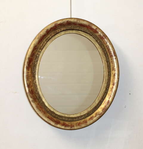 Antique French etched gilt oval mirror