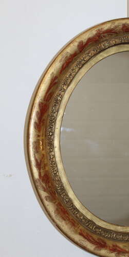Antique French etched gilt oval mirror