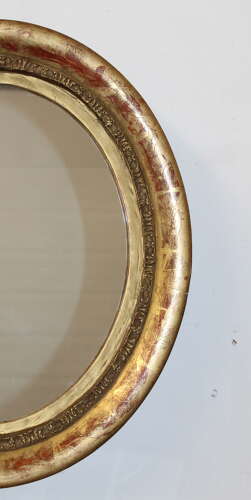 Antique French etched gilt oval mirror