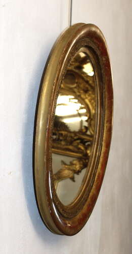 Antique French etched gilt oval mirror
