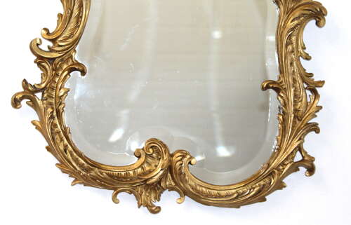 Antique French rococo mirror with bevelled glass