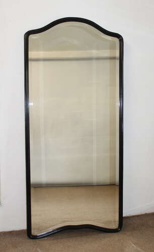 Antique full-length Japanned mirror with curvy frame