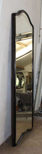 Antique full-length Japanned mirror with curvy frame