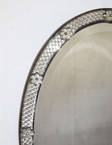 Antique oval Venetian mirror with criss-cross cut frame