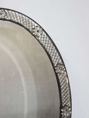 Antique oval Venetian mirror with criss-cross cut frame