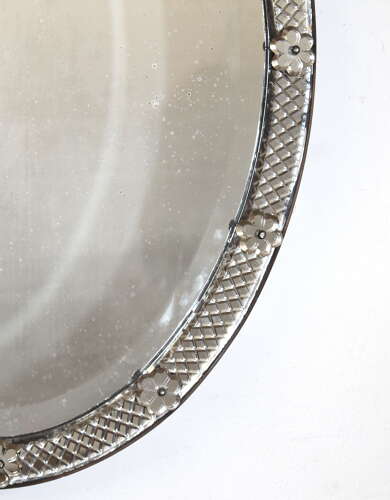 Antique oval Venetian mirror with criss-cross cut frame