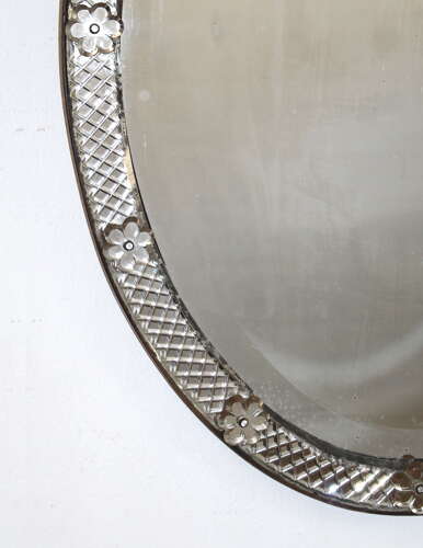 Antique oval Venetian mirror with criss-cross cut frame