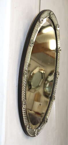 Antique oval Venetian mirror with criss-cross cut frame