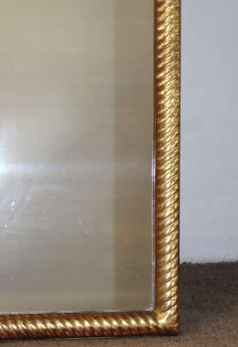Very large antique gilt French mirror with ropetwist frame